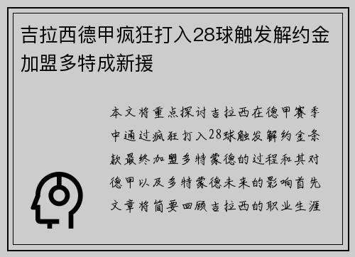 吉拉西德甲疯狂打入28球触发解约金加盟多特成新援